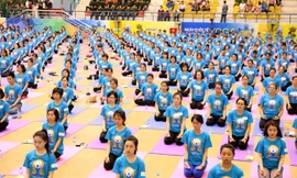 Đồng diễn yoga tại Cung Quần ngựa, Hà Nội . Ảnh: TL