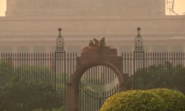 Khỉ chễm trệ trên tòa nhà quốc hội ở thủ đô New Delhi, Ấn Độ. Ảnh: Getty Images