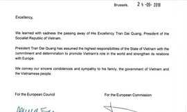 Bức thư chia buồn của Hội đồng châu Âu và Ủy ban châu Âu.