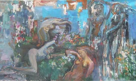 Tác phẩm "Phụ nữ và thiên nhiên" của nữ họa sỹ Văn Dương Thành.