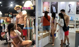 Hai hotgirl mặc bikini cùng người đàn ông bán nude vào trung tâm thương mại