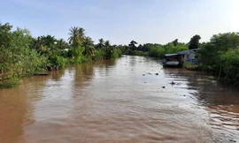 Đoạn sông nơi xảy ra vụ hai em học sinh đuối nước tử vong.