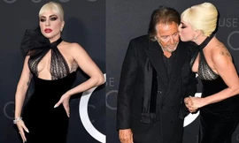 Lady Gaga lộ gần hết vòng một, hôn tài tử 'Bố già' trên thảm đỏ