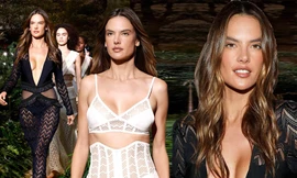 Alessandra Ambrosio diện váy xẻ ngực sâu hút, lộ vòng 1 ‘không nội y’ đi catwalk