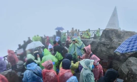 Dù cái lạnh tới âm 4 độ C cũng không cản trở được người dân lên đỉnh Fansipan để ngắm tuyết rơi. Ảnh: zing,vn