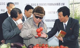 Bức ảnh được công bố ngày 5-3 cho thấy ông Kim Jong Il đang đi thanh tra tại Viện khoa học rau quả tại Bình Nhưỡng