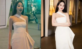 Tự tin tạo dáng nhưng Thanh Thủy vô tình chọn nhầm chiếc váy có chi tiết éo le