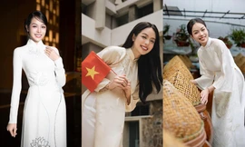 Vẫn là áo dài trắng nhưng Hoa hậu Thanh Thủy luôn thêm một chi tiết tinh tế