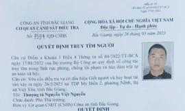 Công an Bắc Giang thông báo truy tìm đối tượng Thụ. 