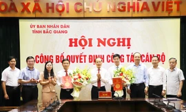 Phó Chủ tịch Thường trực UBND tỉnh Bắc Giang Mai Sơn trao Quyết định cho các đồng chí được bổ nhiệm, bổ nhiệm lại.