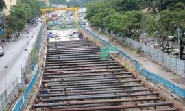 Công trường thi công ga ngầm dự án metro Nhổn - ga Hà Nội