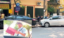 Mặc dù là trông xe theo công nghệ nhưng các điểm trông xe của Cty Anh Duy tại Tô Hiến Thành, Thái Phiên nhân viên (ảnh nhỏ) thu tiền gấp đôi quy định và không đưa vé.Ảnh: A.T