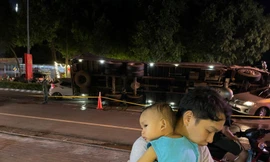 Xe tải chở heo đè bẹp xe du lịch, cha ôm con nhảy ghế sau thoát chết