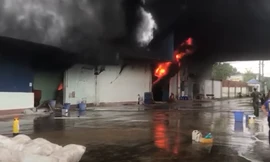 Lửa bao trùm kho chứa điều lớn ở Bình Phước