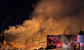 Công nhân bật khóc khi công ty gỗ rộng 5.000m2 bị lửa nhấn chìm