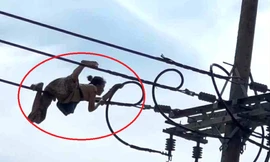 Người phụ nữ ‘diễn xiếc’ bò trên dây điện ở TPHCM