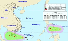 Dự báo đường đi và vị trí của hai áp thấp nhiệt đới. Ảnh: NCHMF.