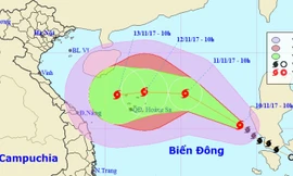 Vị trí và hướng di chuyển của cơn bão số 13. Ảnh: NCHMF.