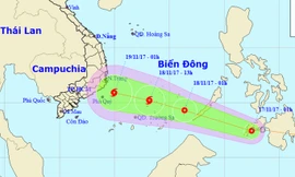 Vị trí và hướng di chuyển của áp thấp nhiệt đới. Ảnh: NCHMF.