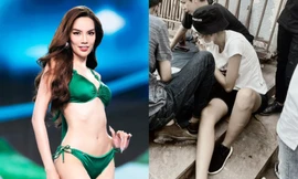 Hình ảnh Hoa hậu Lê Hoàng Phương ngồi bệt ở công trường xây dựng được chú ý