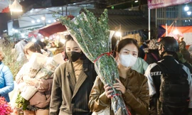 Chợ hoa Quảng An nhộn nhịp ngày Tết, tiểu thương trưng dụng gara ô tô làm nơi buôn bán