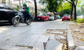 Vỉa hè Hà Nội lát đá có độ bền 70 năm, nhiều đoạn bỗng chốc xuống cấp nứt vỡ nhanh chóng 