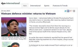 Bản tin cải chính về tình hình sức khỏe Đại tướng Phùng Quang Thanh của DPA (Ảnh chụp màn hình)