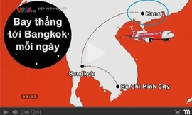 Trong hình ảnh minh họa đường bay, vị trí thủ đô Hà Nội bị "di dời" sang lãnh thổ Trung Quốc - Ảnh: Chụp màn hình