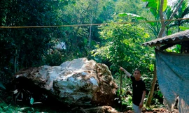 Đá hàng chục tấn lăn xuống nhà dân ở Yên Bái