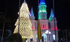 Lung linh cây thông cao 18m, được tạo từ 1.000 chiếc nón lá