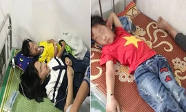 Hàng chục em học sinh bị ong đốt phải đi cấp cứu tại bệnh viện và trạm y tế. Ảnh: mạng xã hội. 