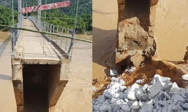 Thủy điện xả lũ, một mố cầu Chôm Lôm bị cuốn trôi