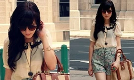 ton sur ton với quần hoa siêu 'kute'