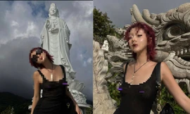 Tranh cãi du khách Hàn Quốc mặc hở bạo khi đi chùa Linh Ứng