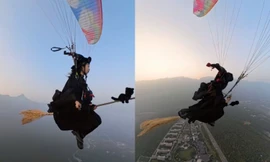 Phù thủy cưỡi chổi xuất hiện trên bầu trời đúng dịp Halloween, thực hư ra sao?