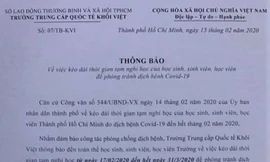 Một trường trung cấp ở TPHCM cho học sinh nghỉ hết tháng 3 