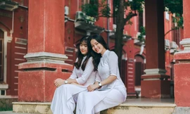 Vẻ đẹp mơ màng của nữ sinh Huế giữa mùa hoa điệp anh đào 