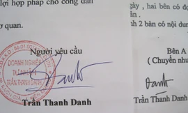 Vợ chồng ông Quốc đã sử dụng chữ ký giả mạo (phải) của ông Danh để sang nhượng 30 ha đất của DNTN Trần Thanh Danh