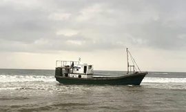 'Tàu ma' trôi dạt vào bờ biển Quảng Trị