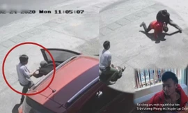 Cảnh sát quật ngã hai tên cướp ở cây xăng