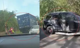 Container hỏng phanh trôi xuống dốc gây tai nạn với 3 ô tô