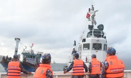 Hải quân đưa tàu cá và 14 ngư dân Bình Định gặp nạn về bờ an toàn