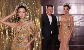 Thuỳ Tiên mặc váy dát vàng nóng bỏng, sánh vai chủ tịch dự chung kết Miss Grand Chiang Mai