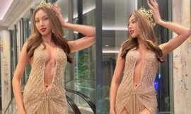 Thuỳ Tiên diện váy xẻ cực sexy tại họp báo chính thức của Miss Grand 2021 