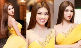 Á hậu Ngọc Thảo diện váy vàng rực khoe chân dài 1m11 cùng trình catwalk 'đỉnh cao'