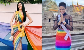 Mang váy lục sắc đi 'chinh chiến' quốc tế, Ngọc Thảo chiếm trọn spotlight