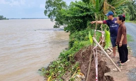 Công bố tình huống khẩn cấp sạt lở đường ven sông Hậu 