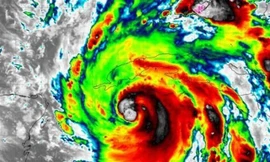 Tâm bão Ian áp sát lãnh thổ Cuba, sáng 27/9 (giờ Việt Nam). Ảnh: Prensa Latina.