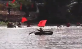 Độc đáo màn đua voi lội nước băng sông ở Thái Lan