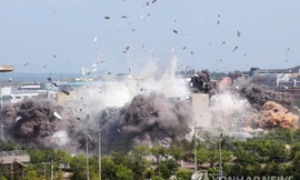 Văn phòng liên lạc liên Triều tại thành phố biên giới Kaesong bị Triều Tiên cho nổ tung vào ngày 16/6. Ảnh: Yonhap